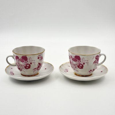 купить Набор из 2-х кофейных пар с декором в виде цветов, фарфор, деколь, золочение, Ленинградский фарфоровый завод (ЛФЗ), СССР, 1970-1986 гг.