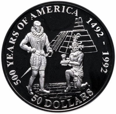купить Острова Кука 50 долларов 1992 "500 лет открытию Америки - Педро де Альварадо в империи Ацтеков"