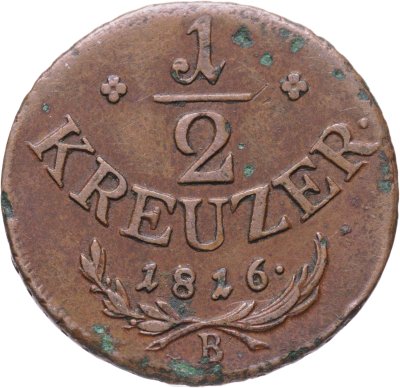 купить Австрия 1/2 крейцера (kreuzer) 1816, знак монетного двора "В" - Кремница