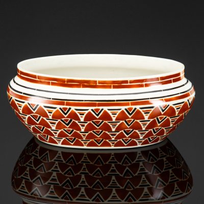 купить Кашпо овальной формы, украшенное чёрно-коричневыми узорами, Lunéville faience, фаянс, крытье, фаянс, крытье, Франция, 1910-1930 гг.