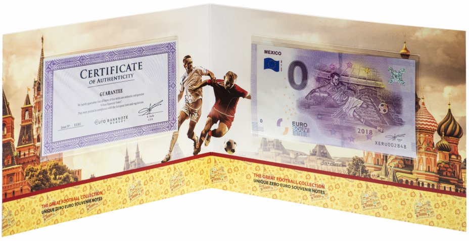 купить 0 евро 2018 года - Чемпионат мира по футболу Страна - Мексика в буклете с сертификатом UNC