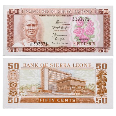 купить Сьерра-Леоне 50 центов 1984 "Здание Банка, Фритаун" Цветок Pick 4е