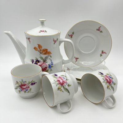 купить Сервиз чайный с цветочным декором на 3 персоны (7 предметов), фарфор, деколь, золочение, Bohemia (Neurohlau), Чехословакия, 1970-1990 гг.