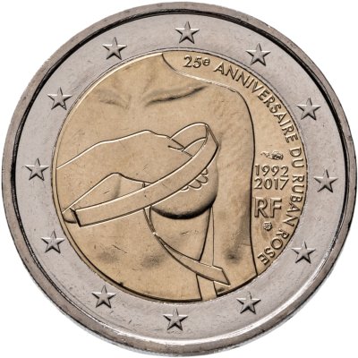 купить Франция 2 евро (euro) 2017 "25 лет Розовой ленте (компания против рака груди)"