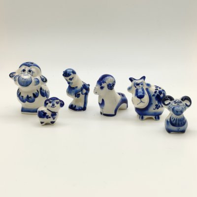 купить Набор из пяти статуэток "Барашки", Гжель, фарфор, роспись, Россия, 1990-2010 гг.