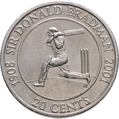 купить Австралия 20 центов (cents) 2001 "Жизнь сэра Дональда Брэдмана 1908-2001"