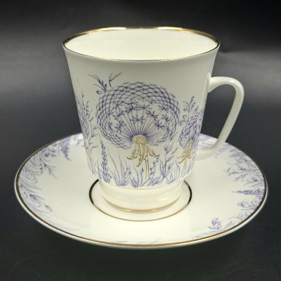 купить Пара кофейная "Одуванчик", автор формы "Майская" Э.М. Криммер, фарфор, деколь, золочение, Ленинградский фарфоровый завод (ЛФЗ), СССР, 1970-1992 гг.