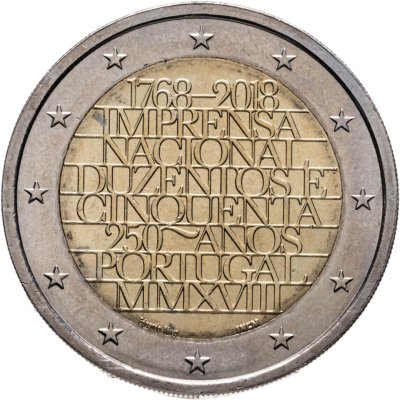 купить Португалия 2 евро (euro) 2018 250 лет национальной типографии