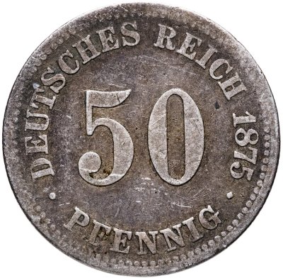 купить Германия 50 пфеннигов (pfennig) 1875 В знак монетного двора: "B" - Ганновер