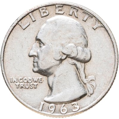 купить США 25 центов (квотер, 1/4 доллара, quarter dollar) 1963 D Washington Quarter (Вашингтон) знак монетного двора "D" - Денвер