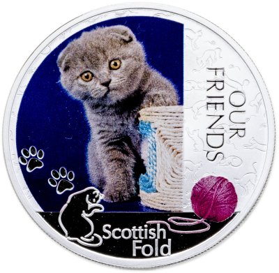 купить Ниуэ 2 доллара 2012 "Наши друзья - Шотландская вислоухая кошка" в футляре в виде клубка и с сертификатом