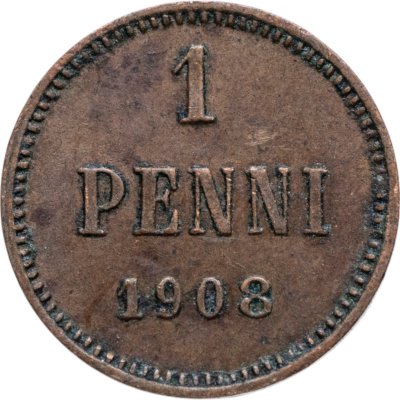 купить 1 пенни (penny) 1908, монета для Финляндии
