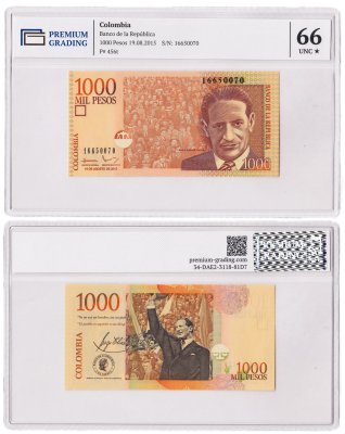 купить Колумбия 1000 песо 19.08.2015 в слабе PG UNC66