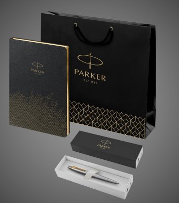 Купить Подарочный набор: Шариковая ручка Parker Jotter Essential, St. Steel GT и Ежедневник недатированный, черный, Металлы: нержавеющая сталь, позолота, позолота, 2026 г.
