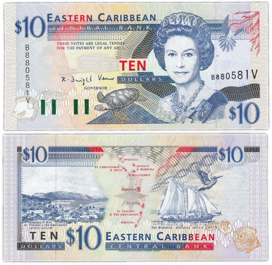 купить Восточные Карибы 10 долларов 1994 (Pick 32v) St.Vincent