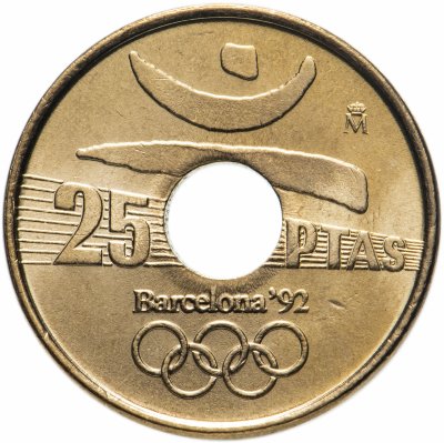 купить Испания 25 песет (pesetas, ptas) 1990 "XXV летние Олимпийские Игры, Барселона 1992 /Эмблема Олимпиады/"