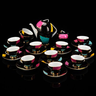 купить Сервиз кофейный на 10 персон, украшенный геометрическим декором (24 предмета), фарфор, крытье, деколь, золочение, Bremer & Schmidt (BES), Германия, 1968-1972 гг.