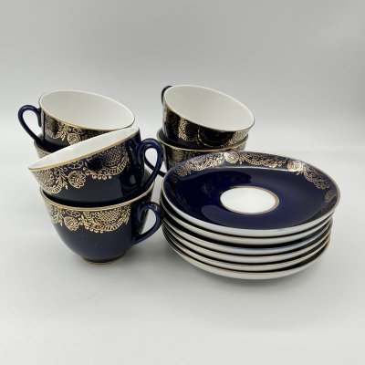 купить Набор из 6-ти чайных пар "Золотой фриз", фарфор, крытье, золочение, Ленинградский фарфоровый завод (ЛФЗ), Российская Федерация, 1991-2012 гг.