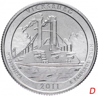 купить США 1/4 доллара (25 центов, квотер) 2011 D — "Национальный военный парк Виксбург" (9-й парк), знак монетного двора: "D" - Денвер