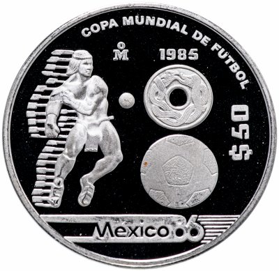 купить Мексика 50 песо (pesos) 1985 Чемпионат мира по футболу 1986 - Индеец с мячом