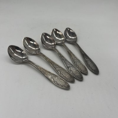 купить Набор из 5 кофейных ложечек с растительным декором, мНЦ (медь-никель-цинк), Кольчугинский завод цветных металлов, СССР, 1960-1980 гг.