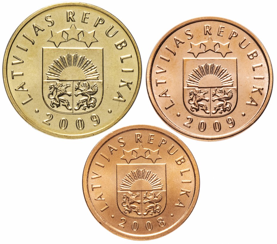 купить Латвия набор 1,2,5 сантимов для обращения 2008-2009 (3 штуки, UNC)