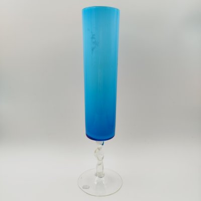 купить Ваза-кубок голубого цвета на ножке, стекло, двухслойное, гутная техника, Италия, 1950-1970 гг.