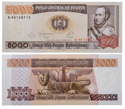 купить Боливия 5000 песо 1984