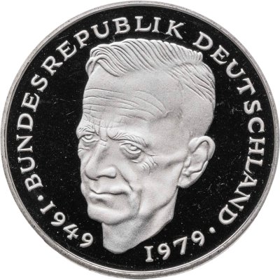 купить Германия 2 марки 1991 A Курт Шумахер, 30 лет Федеративной Республике (1949-1979) знак монетного двора: "A" - Берлин PROOF