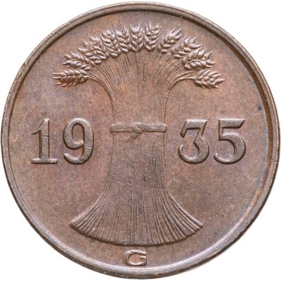 купить Германия 1 рейхспфенниг (reichspfennig) 1935, знак монетного двора "G" — Карлсруэ
