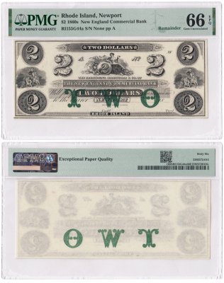 купить США, Род-Айленд 2 доллара 1860 е в слабе PMG UNC 66