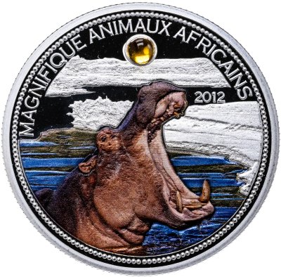 купить Нигер 1000 франков CFA 2012 Proof "Бегемот" в футляре, с сертификатом
