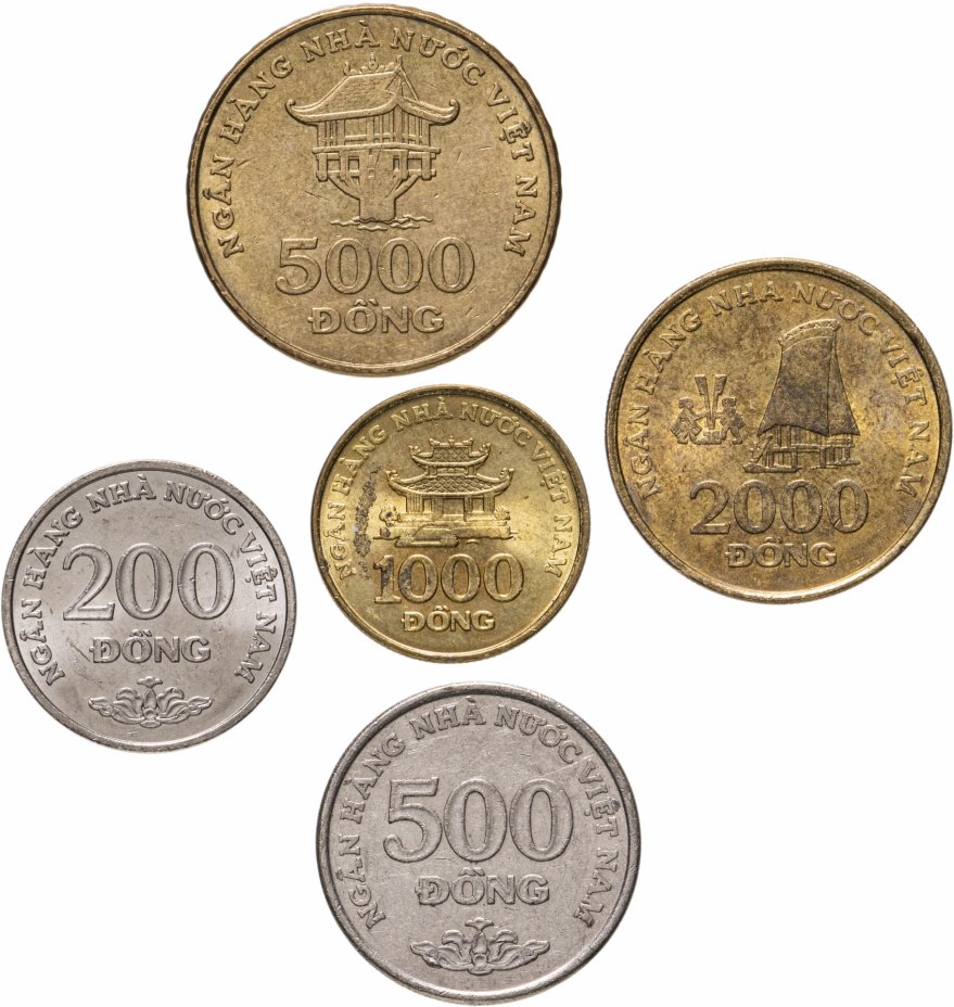 купить Вьетнам набор из 5-и монет 200, 500, 1000, 2000 и 5000 донгов 2003