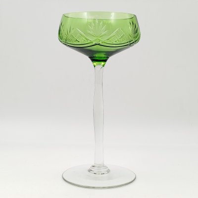 купить Креманка (рюмка кремовая) травянисто-зеленого оттенка с рисунком "алмаз дугами № 308", хрусталь, выдувание, алмазная грань, Акционерное общество Мальцовских заводов, Российская империя, 1890-1915 гг.