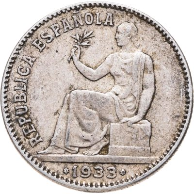 купить Испания 1 песета (peseta) 1933, 34 внутри звезд