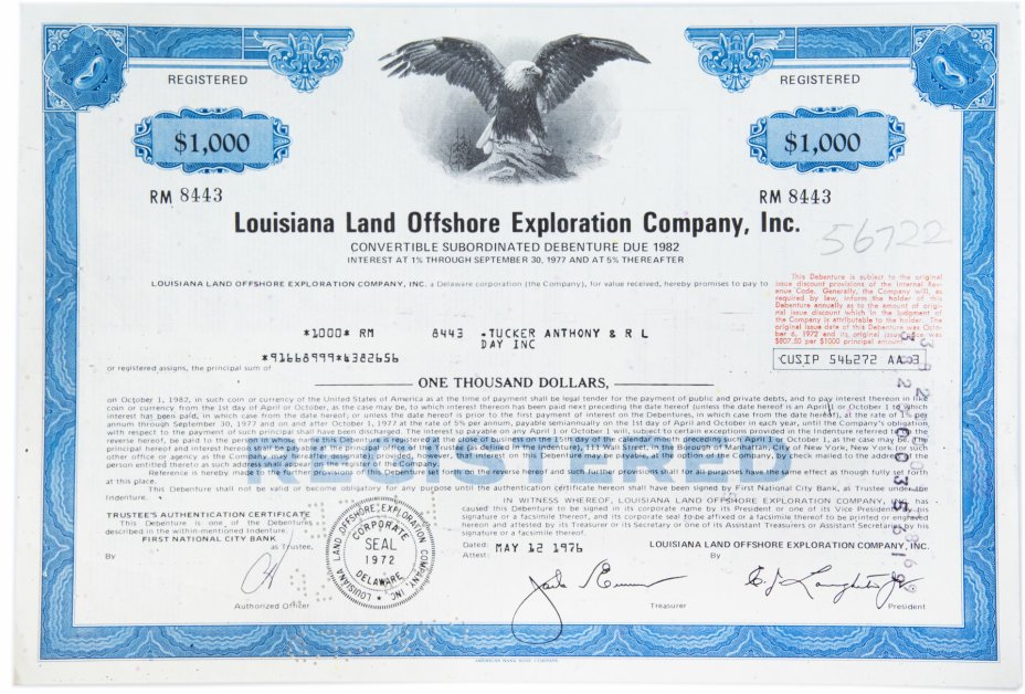 купить Акция США louisiana Land Offshore Exploration Company, Inc. 1976