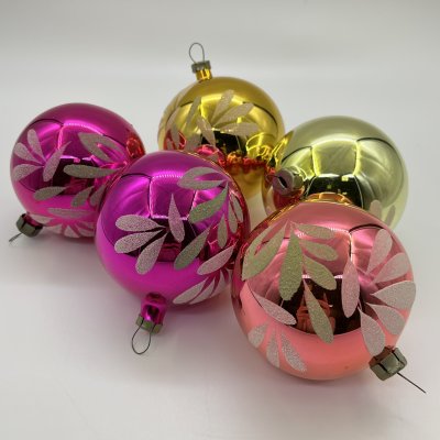 купить Набор из 5-ти винтажных ёлочных игрушек "Шары", стекло, краска, металл, СССР, 1980-1990 гг.