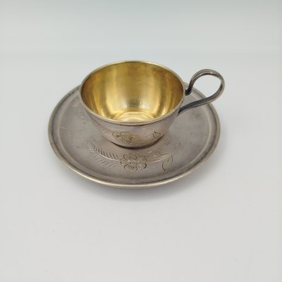 Купить Кофейная пара с цветочным узором, мНЦ (медь-никель-цинк), золочение, Завод «Мстерский ювелир», СССР, 1974 г.