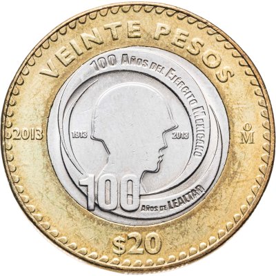 купить Мексика 20 песо (pesos) 2013 100 лет Мексиканской армии