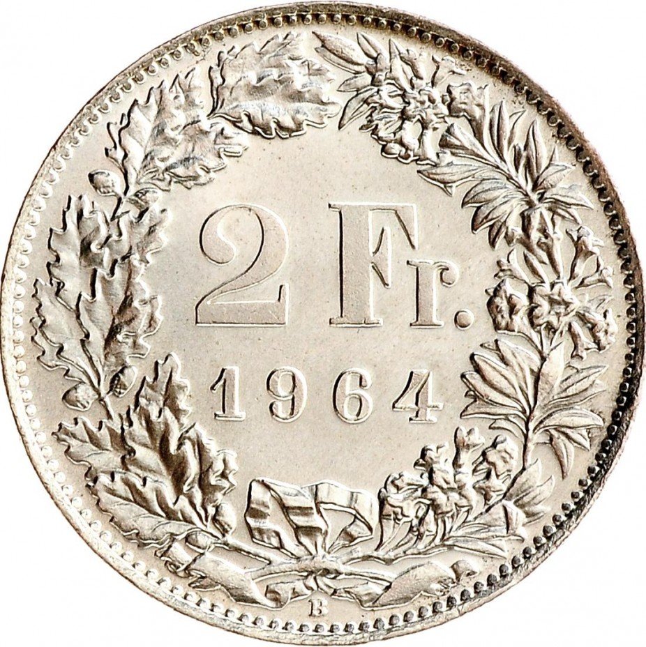купить Швейцария 2 франка 1963-1965