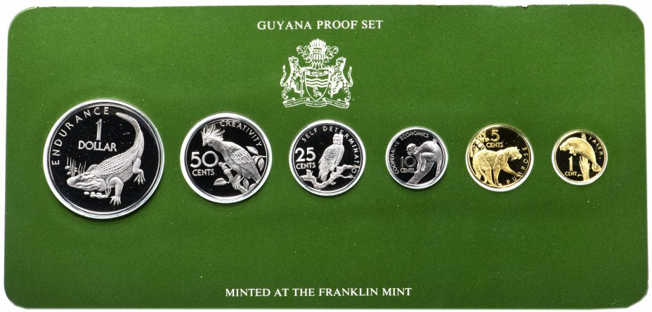 купить Гайана набор из 6-ти монет 1976 Proof в футляре с сертификатом
