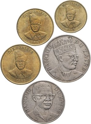 купить Заир набор монет 1973-1988 (5 штук) Президент Мобуто