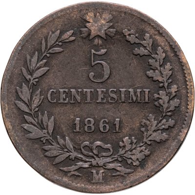купить Италия 5 чентезимо (centesimi) 1861, знак монетного двора: "M" - Милан