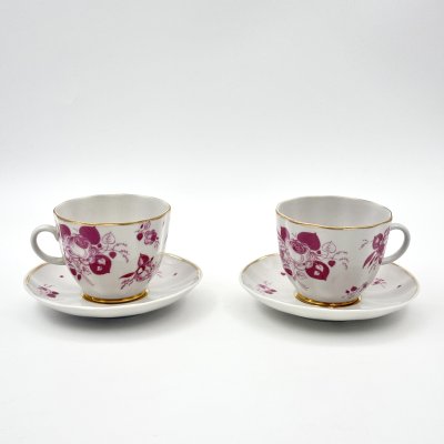 купить Набор из 2-х кофейных пар с декором в видео цветов, фарфор, деколь, золочение, Ленинградский фарфоровый завод (ЛФЗ), СССР, 1970-1986 гг.