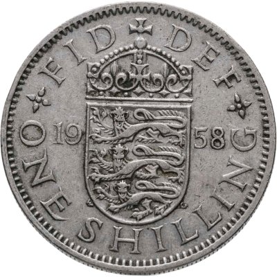 купить Великобритания 1 шиллинг (shilling) 1958 Английский герб - 3 льва внутри коронованного щита