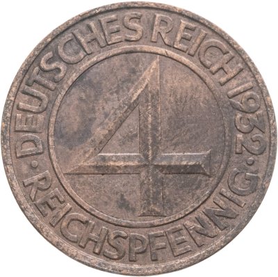 купить Германия 4 рейхспфеннига (reichspfennig) 1932, знак монетного двора "A" — Берлин