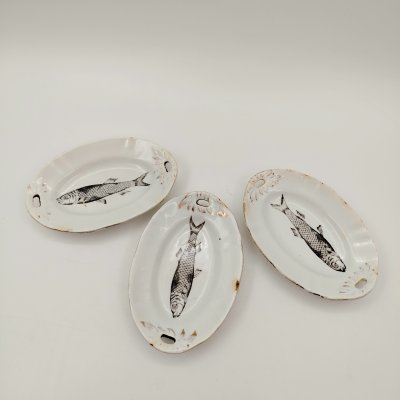 купить Набор из трёх розеток для подачи шпрот, фаянс, деколь, золочение, Российская империя, 1880-1910 гг.