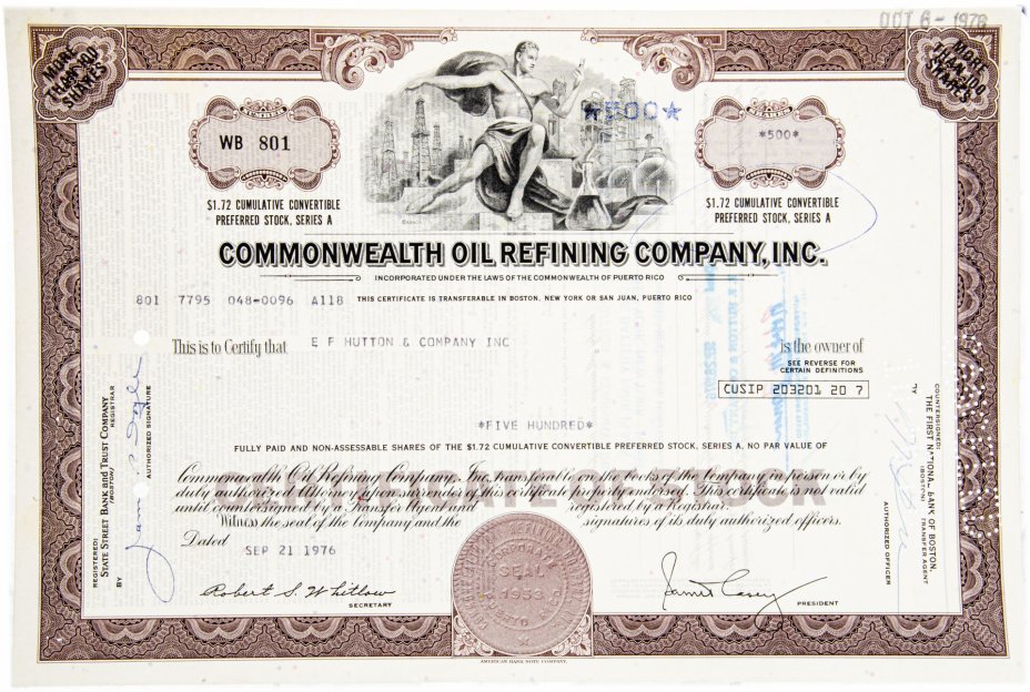 купить Акция США - Commonwealth Oil Refining Company, Inc. 1976- 1982 гг.