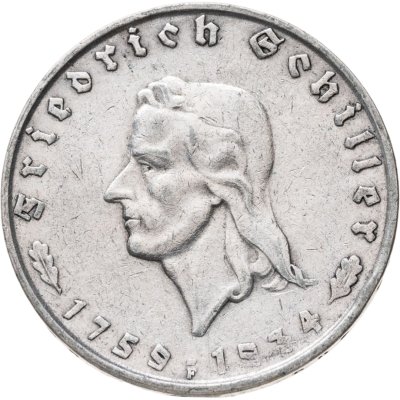 купить Германия, Третий рейх 2 рейхсмарки (reichsmark) 1934 "175 лет со дня рождения Фридриха Шиллера"
