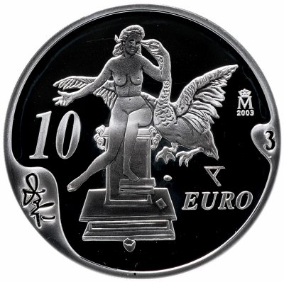 купить Испания 10 евро 2004 "100 лет со дня рождения Сальвадора Дали. Леда Атомика" с сертификатом